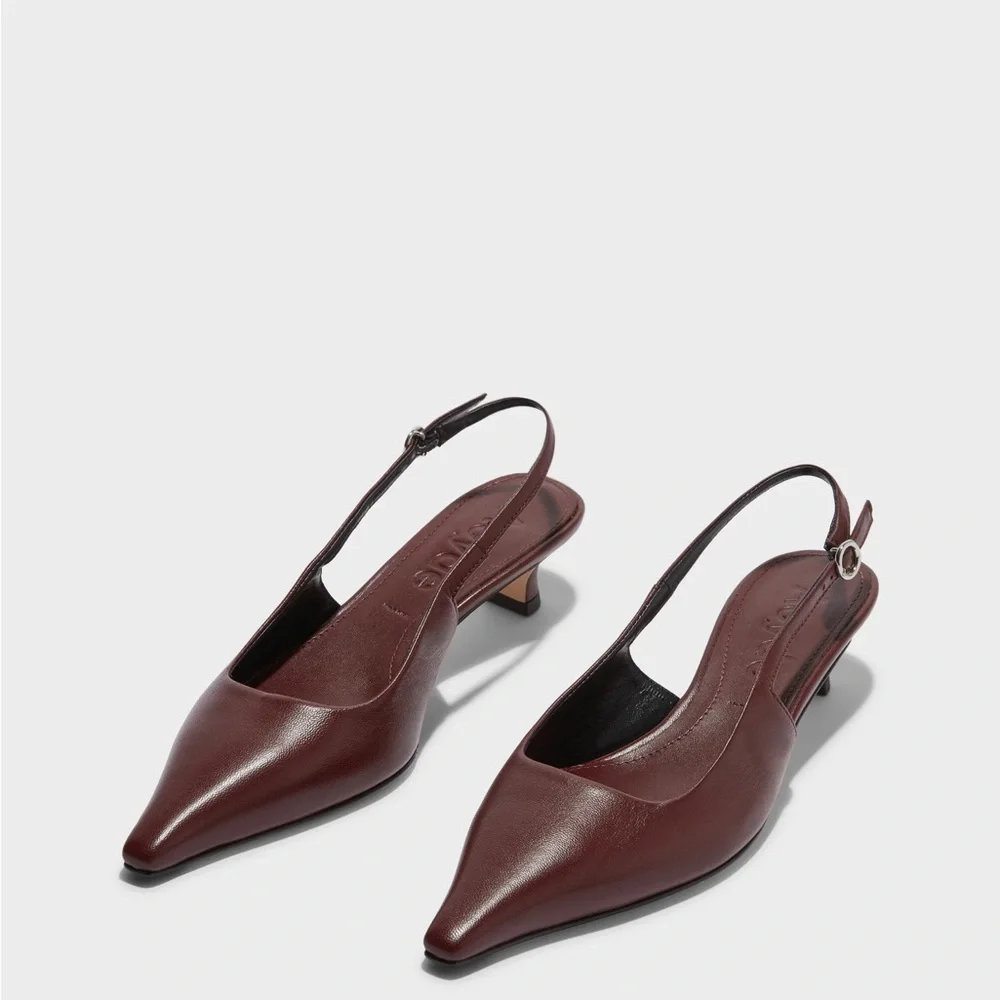 ♥️NWT AEYDE CATRINA NAPPA LEATHER SLINGBACK PUMPS IN BURGUNDY SIZE 40/US10 - Picture 1 of 15